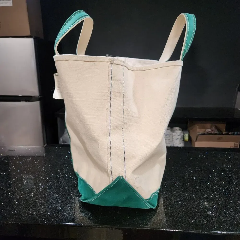 VTG 80s LL Bean Boat &‎ Tote Sawtooth Canvas Bag Ivory Green Trim NWT L Large - Picture 5 of 14